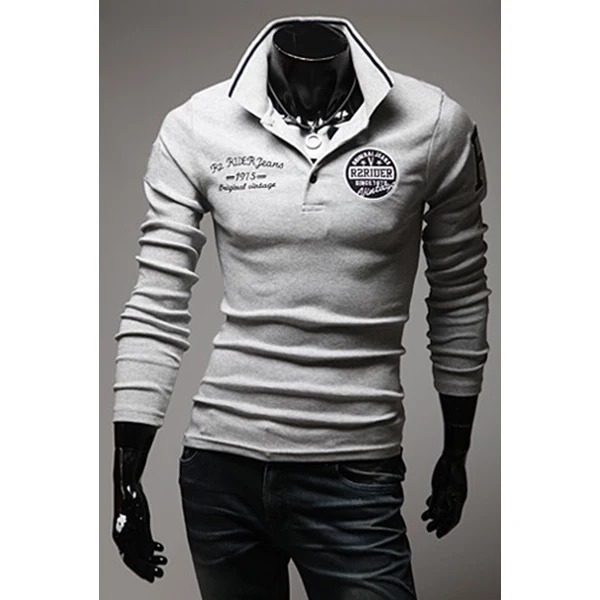 2017 Рубашка поло с длинными рукавами R буквенная нашивка на рукаве Повседневная