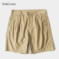 samlona men khaki black shorts 2021 summer new sexy fly buttons skinny shorts zipper pockets male casual beach short pants