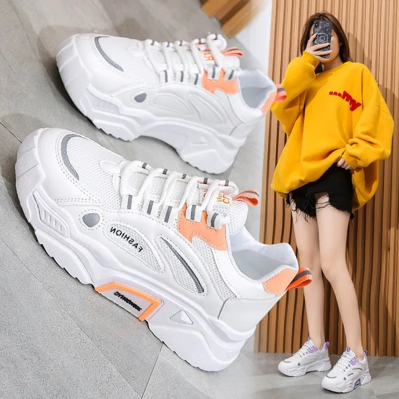 

Autumn 2022fashion New Student Sports Shoes Women's Net Surface Breathable Korean Thick Sole Casual Shoes Non-slip Running Shoes
