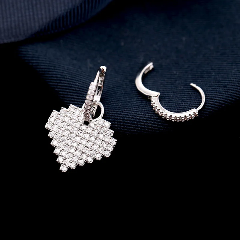 New Winter Delicate Silver CZ Zircon Crystal Pixel Heart Earrings Simple Silver Color Drop Earrings Women Jewelry Lover Jewelry