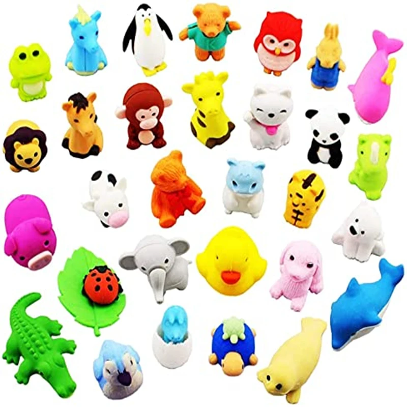 Ластик детский со съемным Изображением Животных 60 шт. | Канцтовары для офиса и