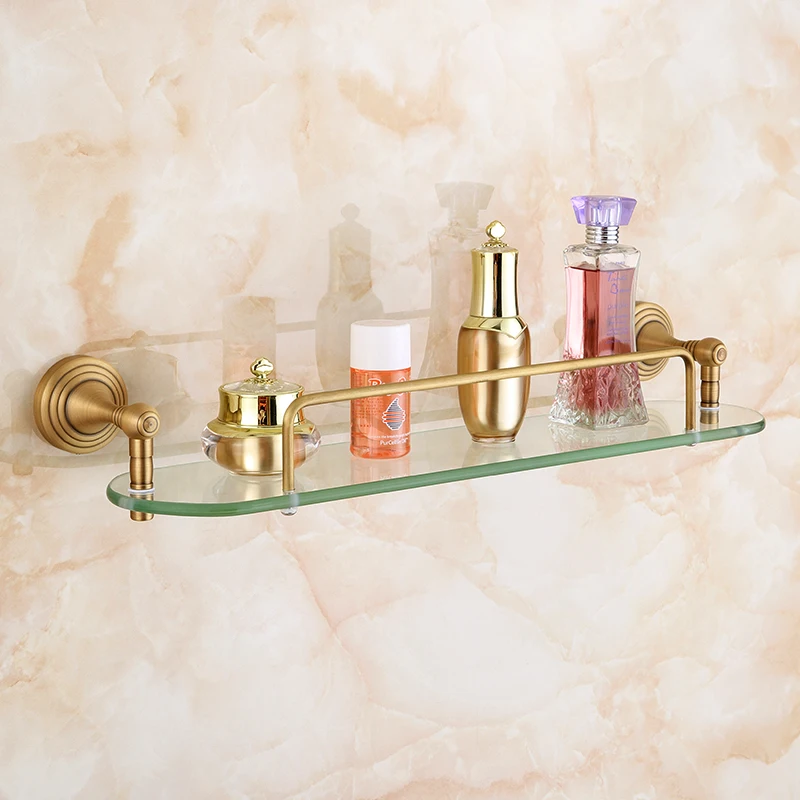 Настенная стеклянная полка для ванной комнаты с античной бронзовой отделкой и