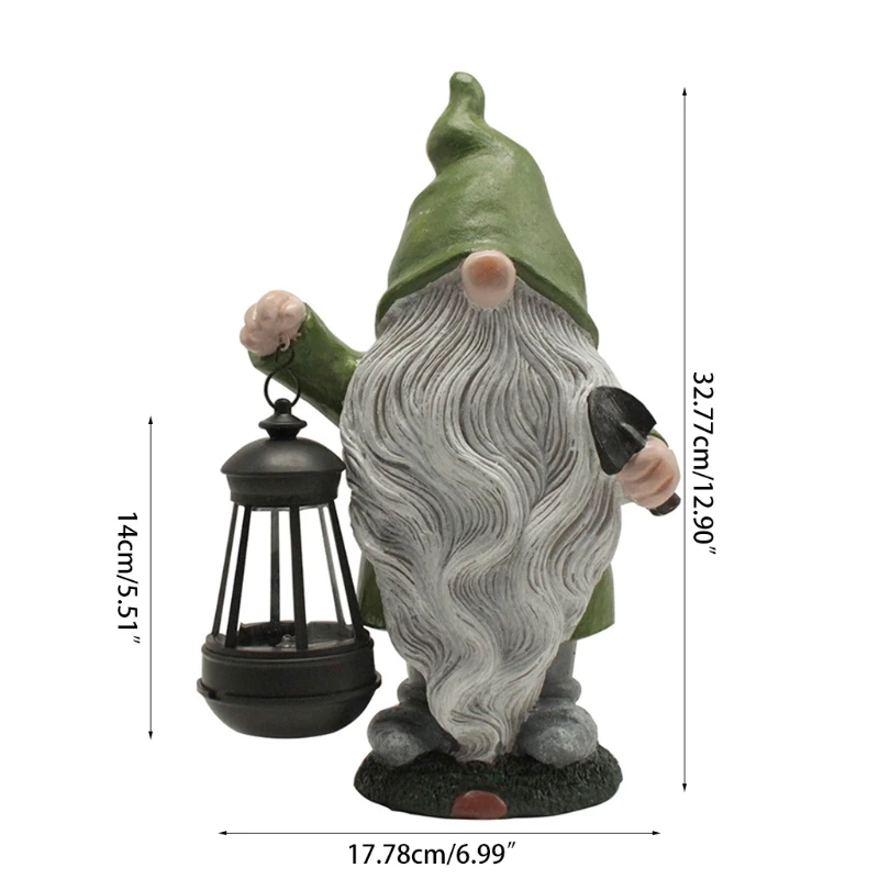 

Garden Gnome Statue Resin Figurine Holding Lantern with Solar LED Light Outdoor H3CC