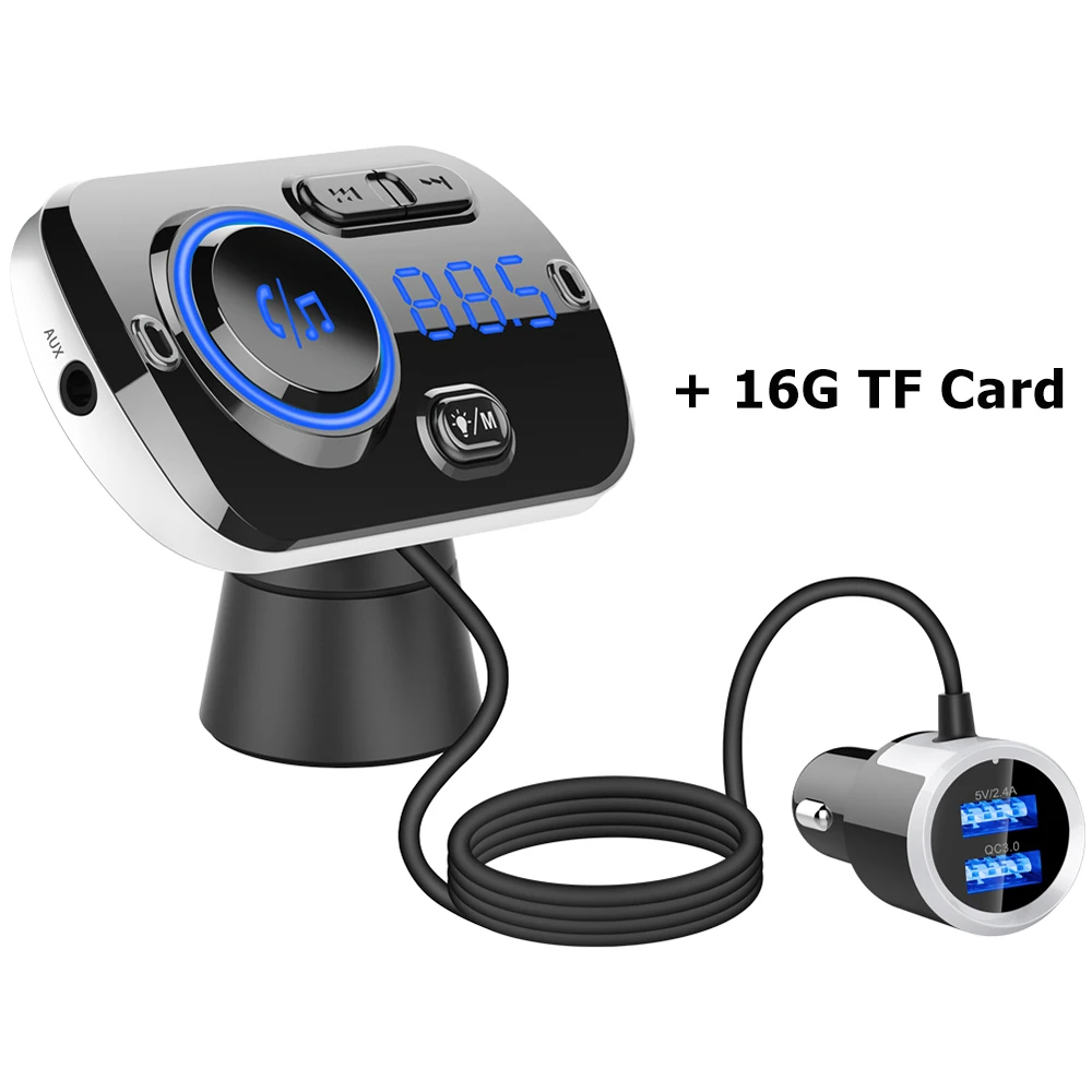 With 16G TF Card Беспроводной Bluetooth 5,0 Handsfree автомобильный комплект fm-передатчик MP3 плеер с QC3.0 Hifi воспроизведение музыки gps двойной USB зарядное устройство для Iphone - Название цвета: With 16G TF Card