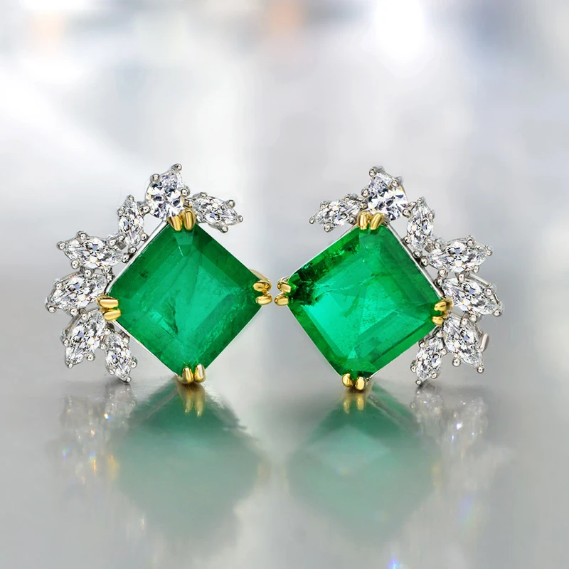 

Luxury 100% 925 Sterling Silver Created Emerald Wedding Stud Earrings For Women Pass Diamond Test Snowflake Party Fine Jewelry