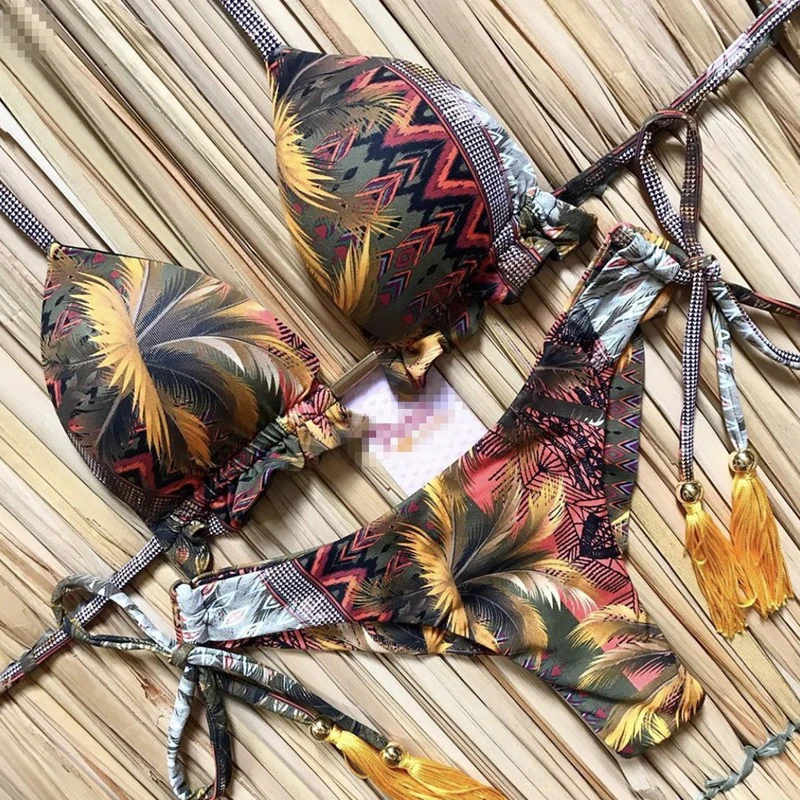 

Bikini Swimsuit Print Tassel Swimsuit 11 Colors Sexy Swimwear Women Monokini Floral High Waist Bikini Fashion Swimsuit