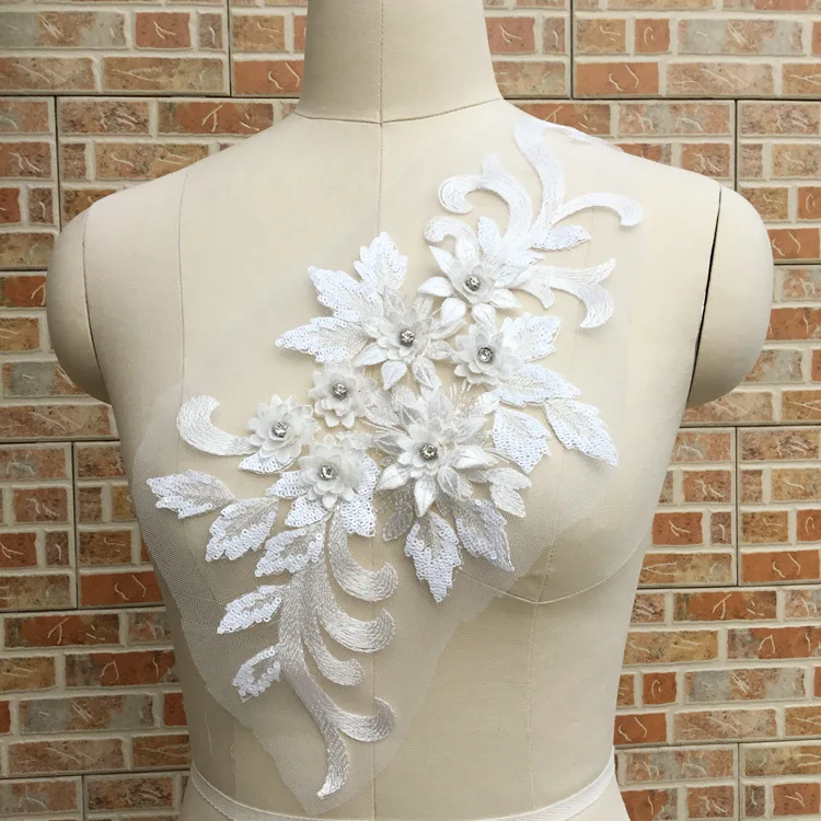 Высокое качество 3D Цветы Кружева бисером аппликации Красочные листья ручной