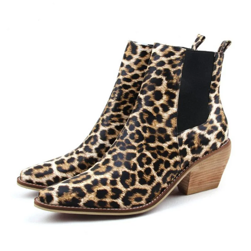 

Rizabina Women'S High Heels Ankle Boots Winter Autumn Fashion Leopard Western Cowboy Boots Brand Designer Shoes Women Size 34-43