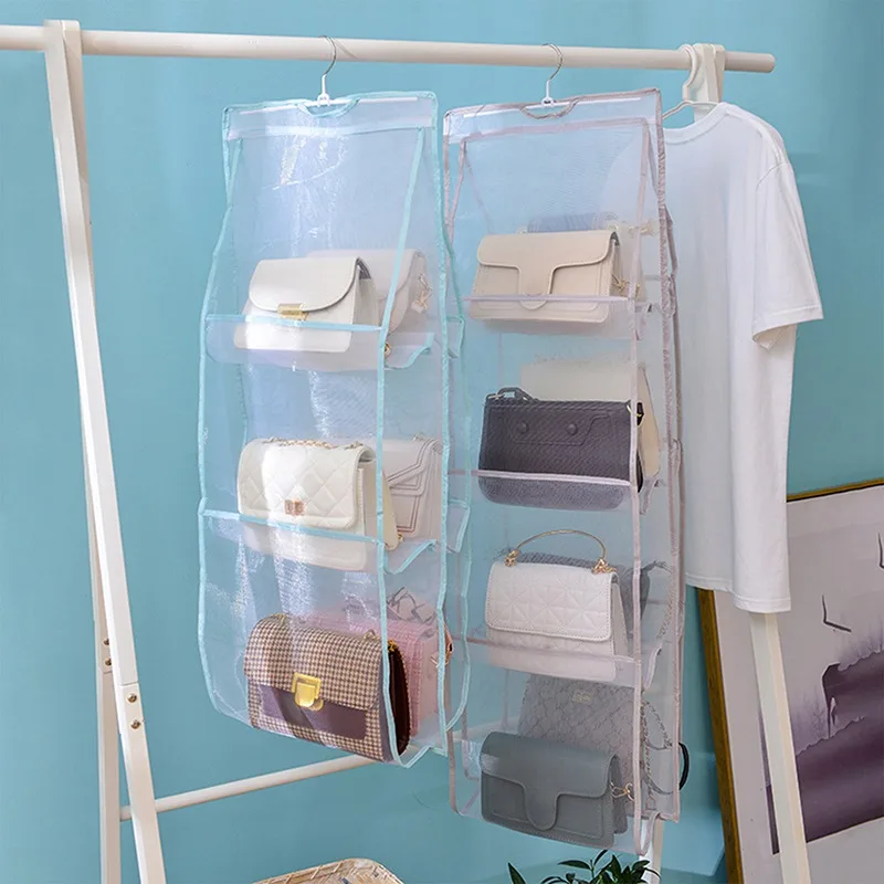 

6 Pocket Hanging Handbag Organizer for Wardrobe Closet Transparent Storage Bag Door Wall Clear Sundry Shoe Bag with Hanger Pouch