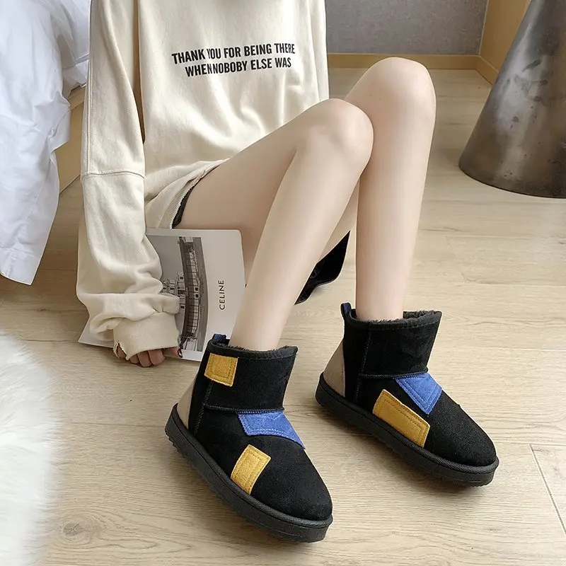 

Short tube snow boots women 2020 new winter color matching thick-soled comfortable women's boots plus velvet warm women's boots