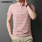 COODRONY брендовая летняя футболка поло с коротким рукавом, Мужская одежда, деловые повседневные облегающие полосатые мягкие хлопковые топы C5305S