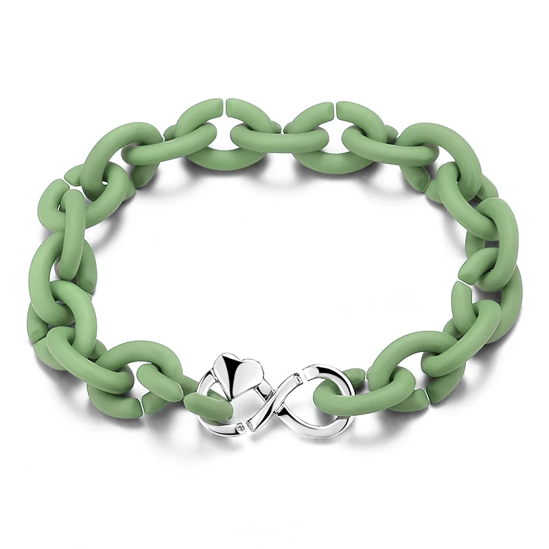 1pc 21cm Hard Rubber Women Men Bracelet Fashion Jewelry Heart &amp Infinity symbol Charm Green Chain Jewellery Wholesale | Украшения и