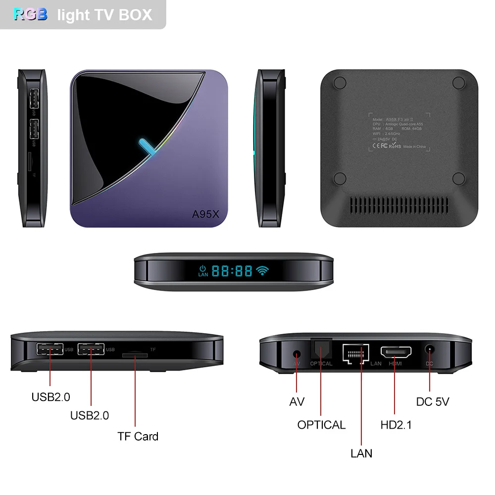 ТВ-приставка A95X F3 Air II Android 11 Amlogic S905W2 4 + 64 ГБ 2 16 Гб |