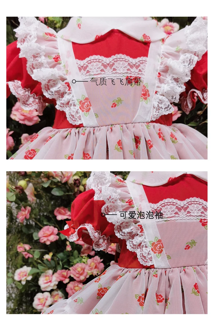 

Summer Spanish Palace retro Lolita Girls princess dress Lace stitching red ball gown birthday party Easter dress for girls Y3144