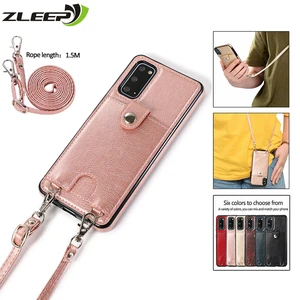 flip leather wallet case for samsung galaxy s20 s10 s8 s9 note 8 9 10 20 ultra plus s7 edge lanyard pouch etui phone bags cover free global shipping