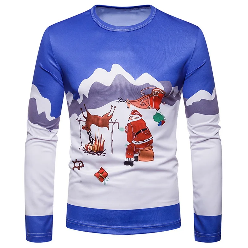 Christmas Tree Print Men Tshirt O Neck long Sleeve Tee Top Casual Hip Hop 3D Tee Shirt Camisetas Hombre Party Funny T Shirts - Цвет: Style3 A