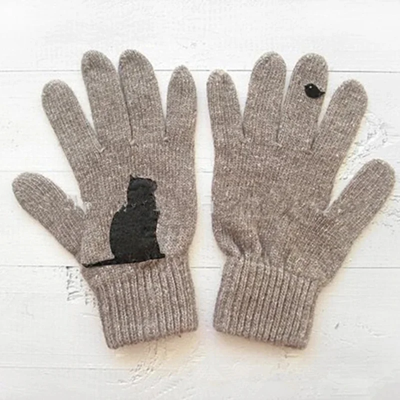 

Hot Cat Gloves for Women Woolen Gloves Autumn Winter Outdoor Warm Cold Protection Padded Cat Printed Gloves sy998