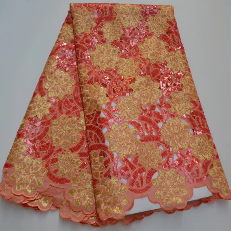 (5 ярдов/шт.) Высококачественная африканская кружевная ткань ручной работы из