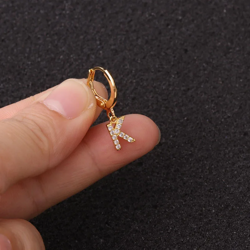 1PC Creative Cz 26 English Letters Hoop stud Earring Zircon Personalized Cartilage Earrings Puncture Helix Piercing Jewelry