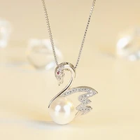 fashion swan pearl aaa zircon diamonds gemstones pendant necklaces for women white gold silver color choker jewelry bijoux gift