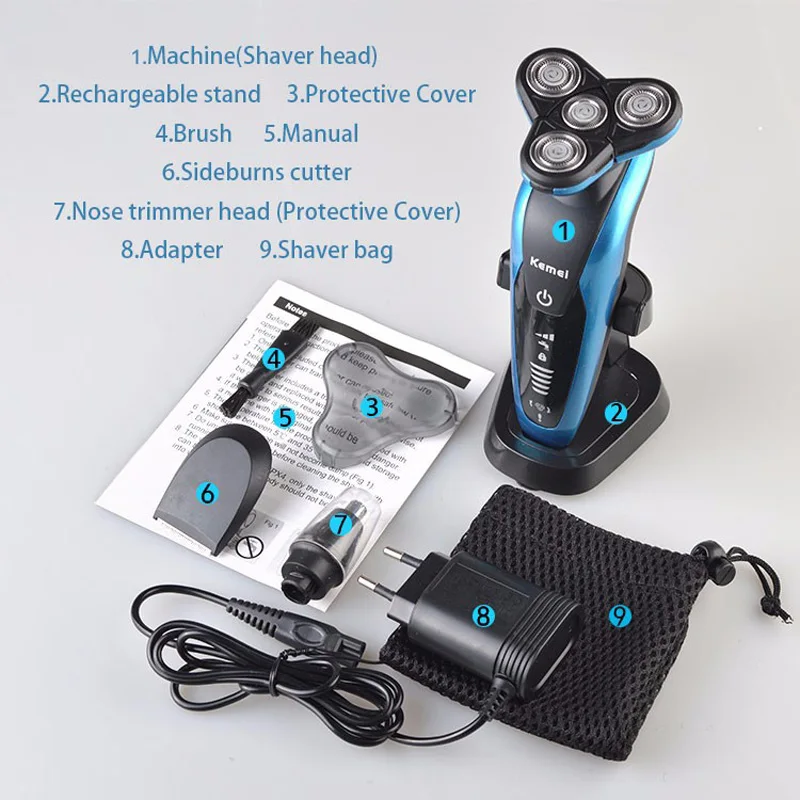 Электрический триммер для бороды Kemei мужчин бритва носа и лица моющаяся