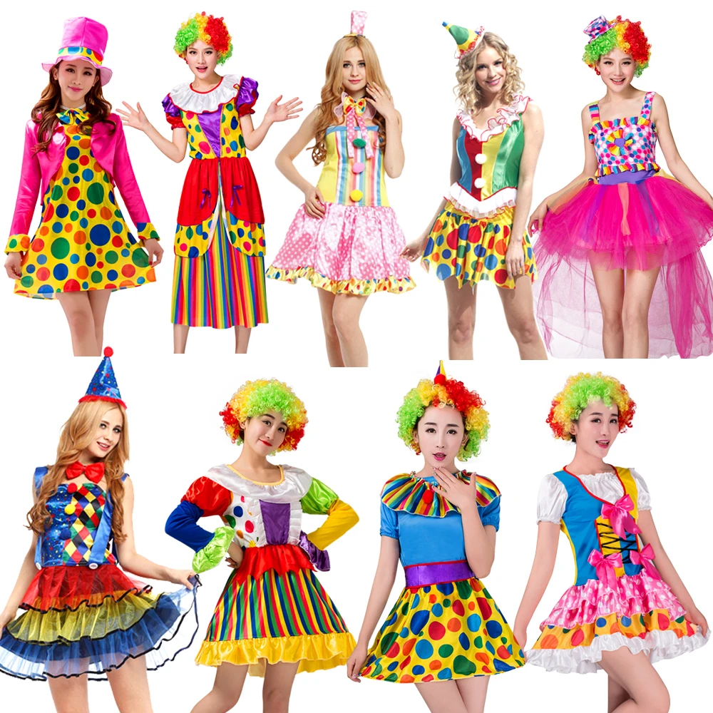 Женский костюм для клоуна на Хеллоуин fantasia женщин маскировка нарядное платье