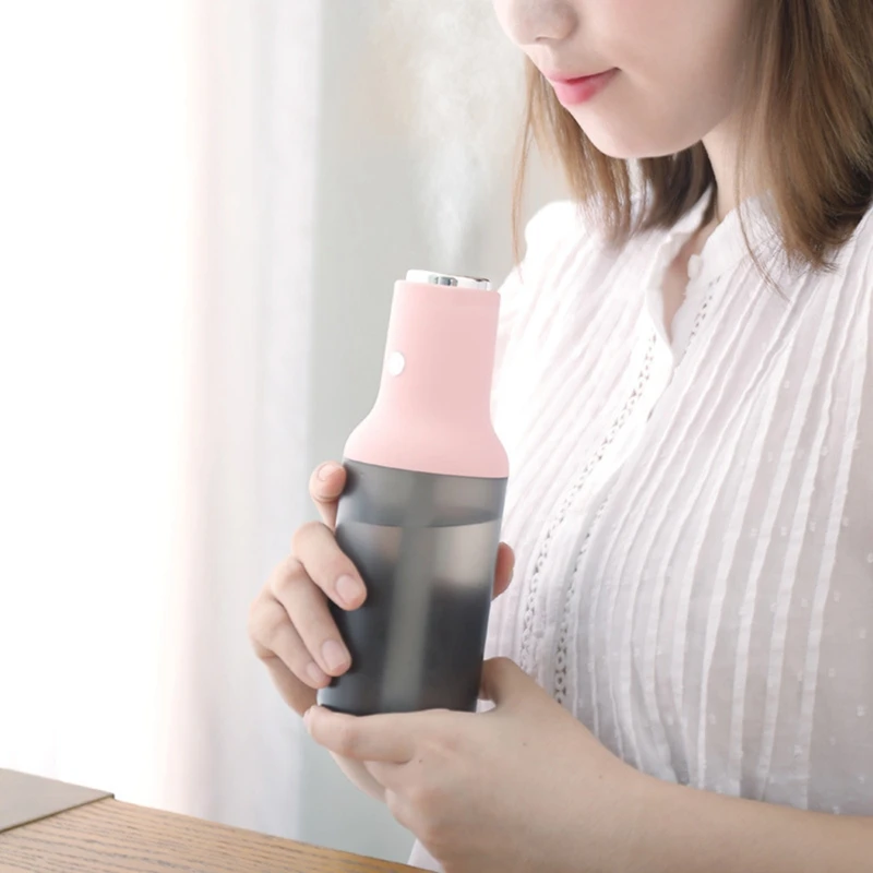 

300ML Portable Car Air Humidifier Ultrasonic USB Large Spray Air Oil Diffuser Colorful LED Lamp for Home,Pink