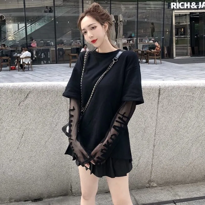 Женская простроченная Сетчатая футболка с длинным рукавом 2020 модная женская