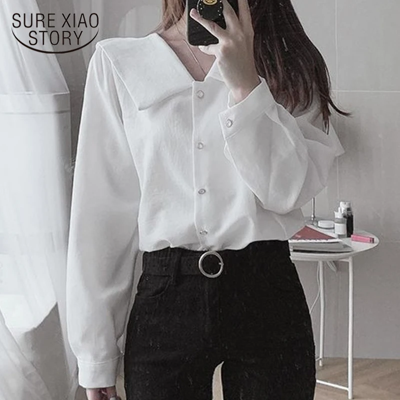 

Autumn New Cotton Blouses Women Casual Elegant Office Women Tops And Bloues Loose Long Sleeve Button White Shirts Women 12107
