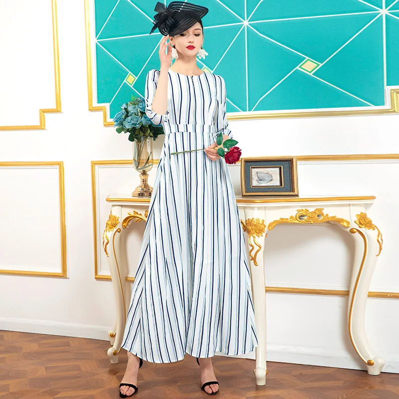 

2021 Fashion Spring Autumn Korean Dress Striped Long Dress Office Lady Women Maxi Dress Birthday Dress for Women DZ2726