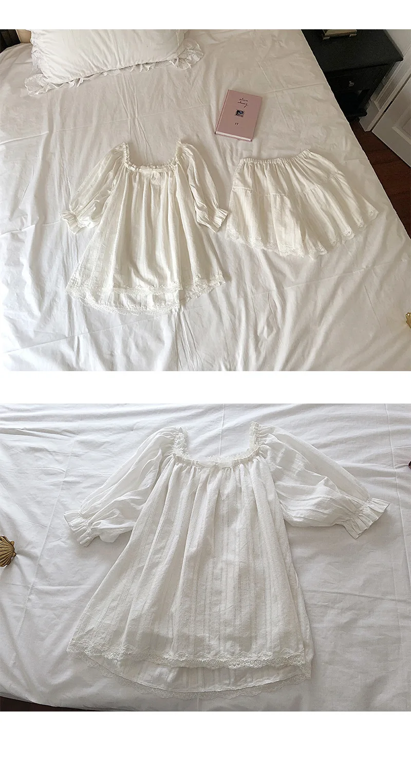 Комплект пижамный Женский хлопковый кружевной с оборками и шортами пижама