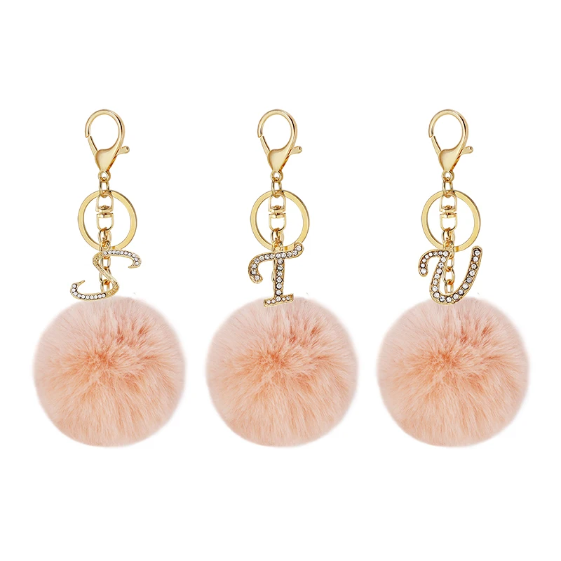 Модный брелок с Розовым помпоном плюшевый английскими буквами Алмазный 26