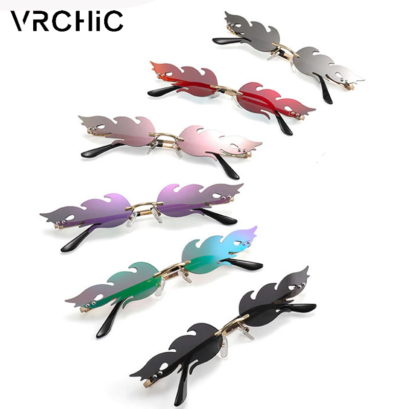 VRCHIC женские солнцезащитные очки в форме пламени, узкое боковое зеркало, модные трендовые Металлические Боковые солнечные очки без оправы, мужские и женские
