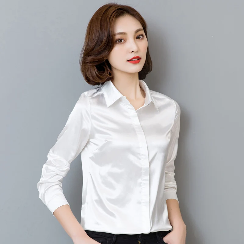 

Women Satin Silk Long Sleeve Button-Down Shirt Formal Work Business Silky Shiny Blouse Top Elegant Fashion S-XXL