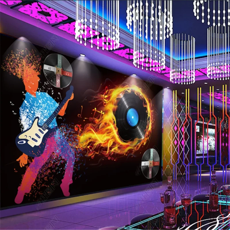 

Flame Record Mural Wallpapers Industrial Decoration Musical Instrument KTV Disco Bar Background Wall Paper papel de parede