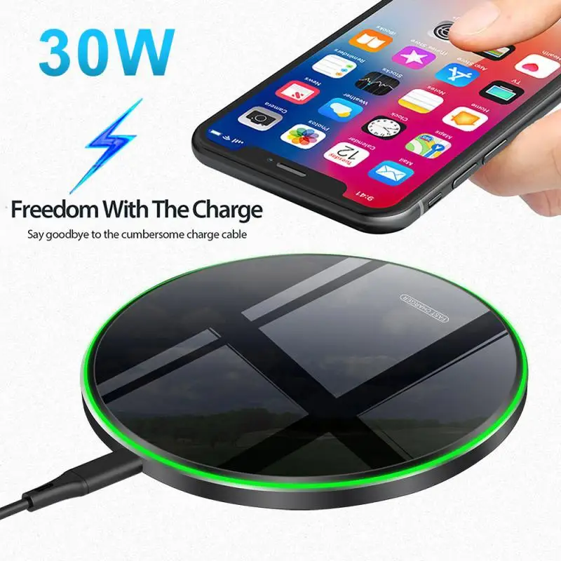 

New 30W Qi Wireless Charger For IPhone 11 12 Pro XS X XR 8 Induction Fast Charging Pad For Samsung S20 S10 Xiaomi Mi 10 9