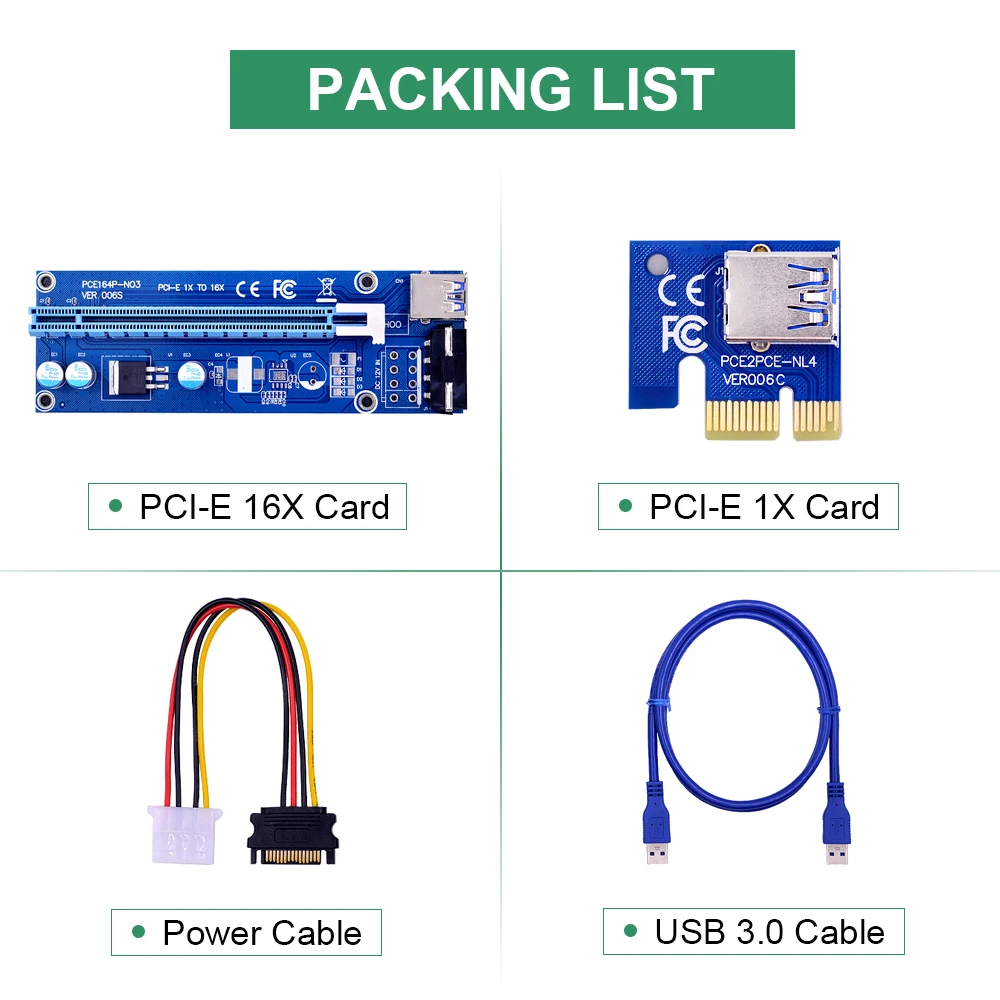 CHIPAL PCIe 4-Pin 16x to 1x Powered Riser Adapter Card 60cm USB 3.0 Cable PCI-E SATA Power GPU Ver006S | Компьютеры и офис