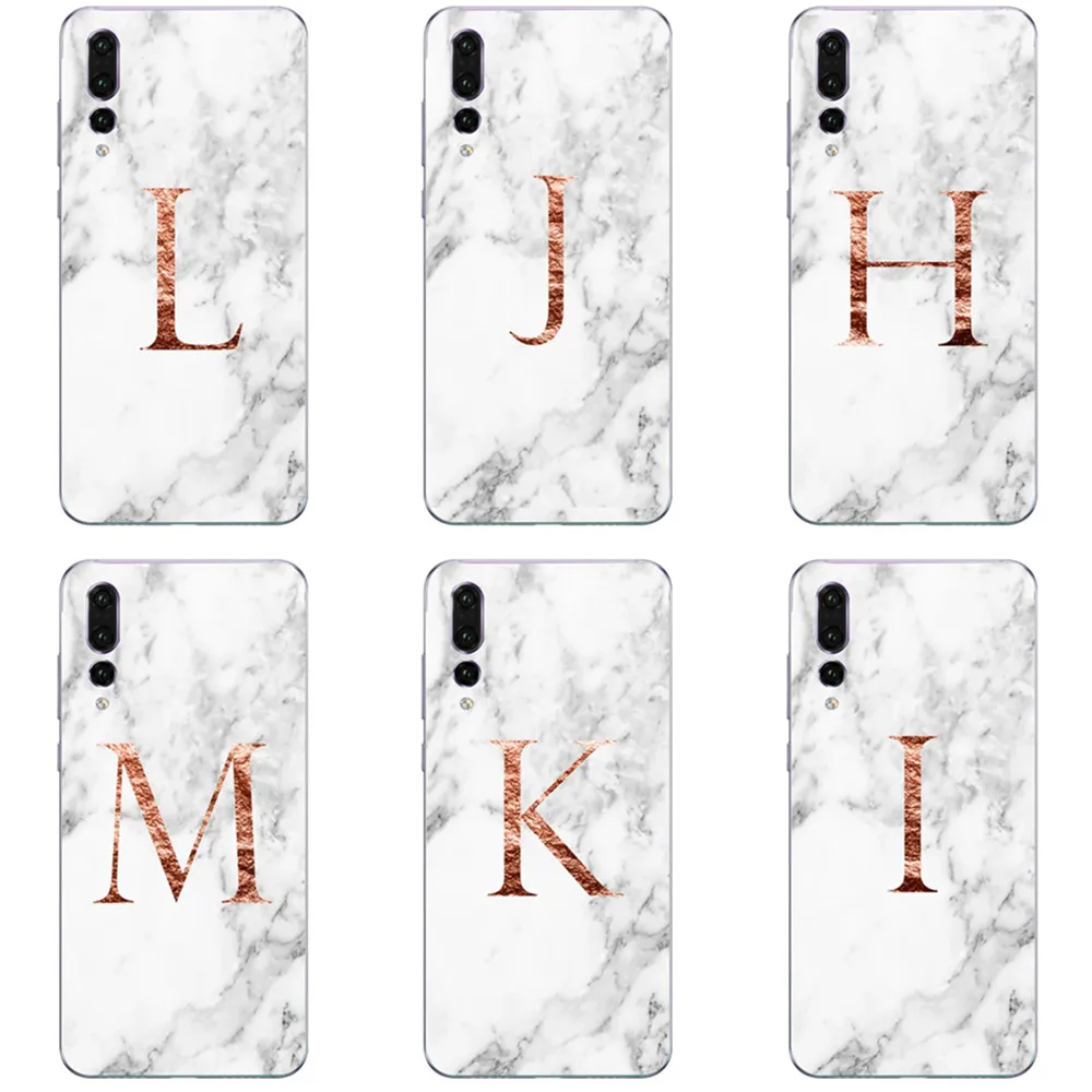 Пользовательское имя письмо монограмма мраморный Силиконовый ТПУ чехол для huawei