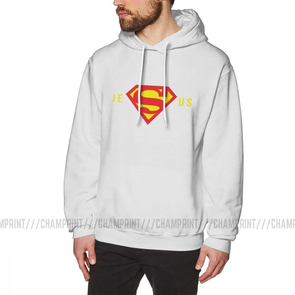 

Super Jesus Men Hooded Sweatshirt Cotton Vintage Christian God Hoodies Grey Hoodie Shirt