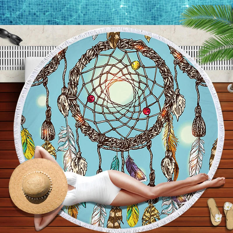 Пляжное полотенце с принтом Ловец снов круглое пляжное из микрофибры большое