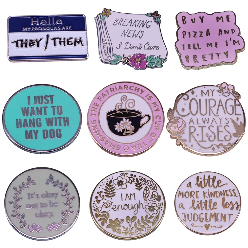 

BG271 Dongmanli Positive Quotes Jewelry Enamel Pins And Brooches Cartoon Creative Metal Denim Hat Badges For Friends