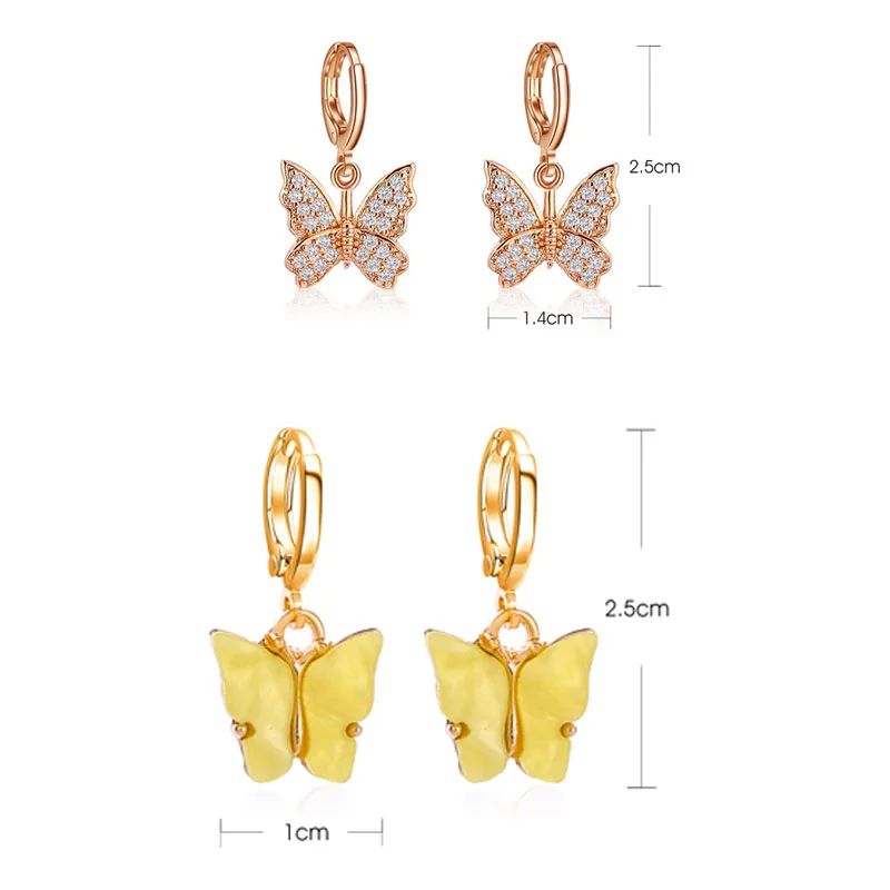 

New women earrings fashion zircon butterfly dangle earrings for women animal sweet ctystal drop earrings girls jewelry