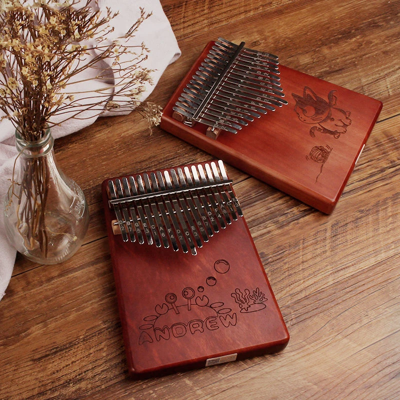 Kalimba 17 клавишный рояль из красного дерева с животным узором Детские Музыкальные