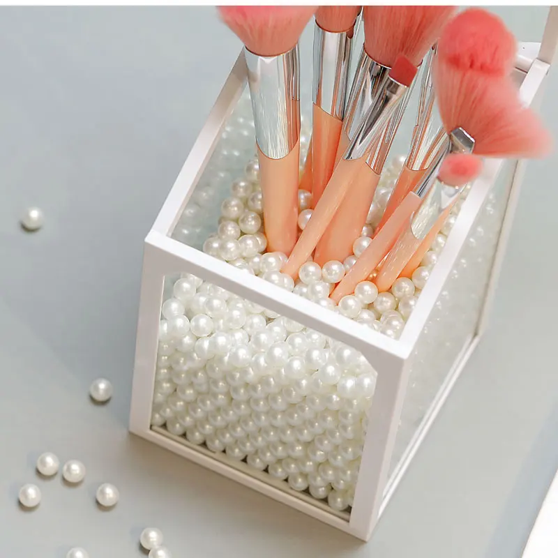 

Glass Makeup Brush Box With Dustproof Lid Cosmetic Brush Organizer Storage Rack Nail Polish/pencil/cosmetics Organizer