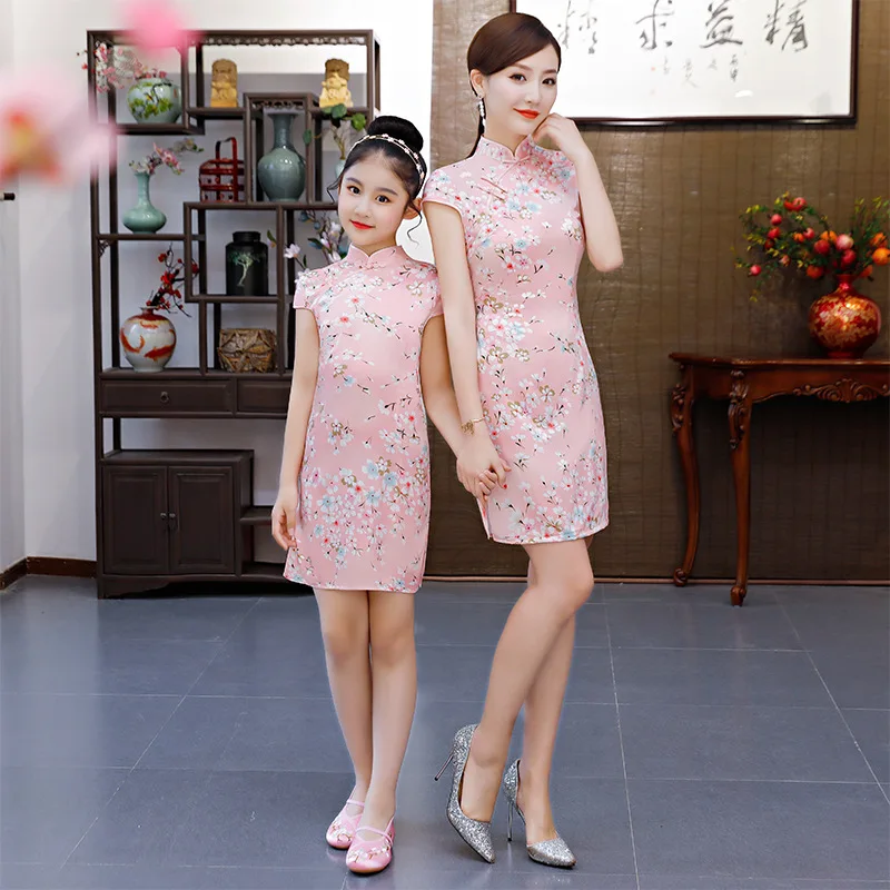 

children's cheongsam small floral Chinese style Hanfu mother costume, ancient and women's clothing Parent-child wear ,