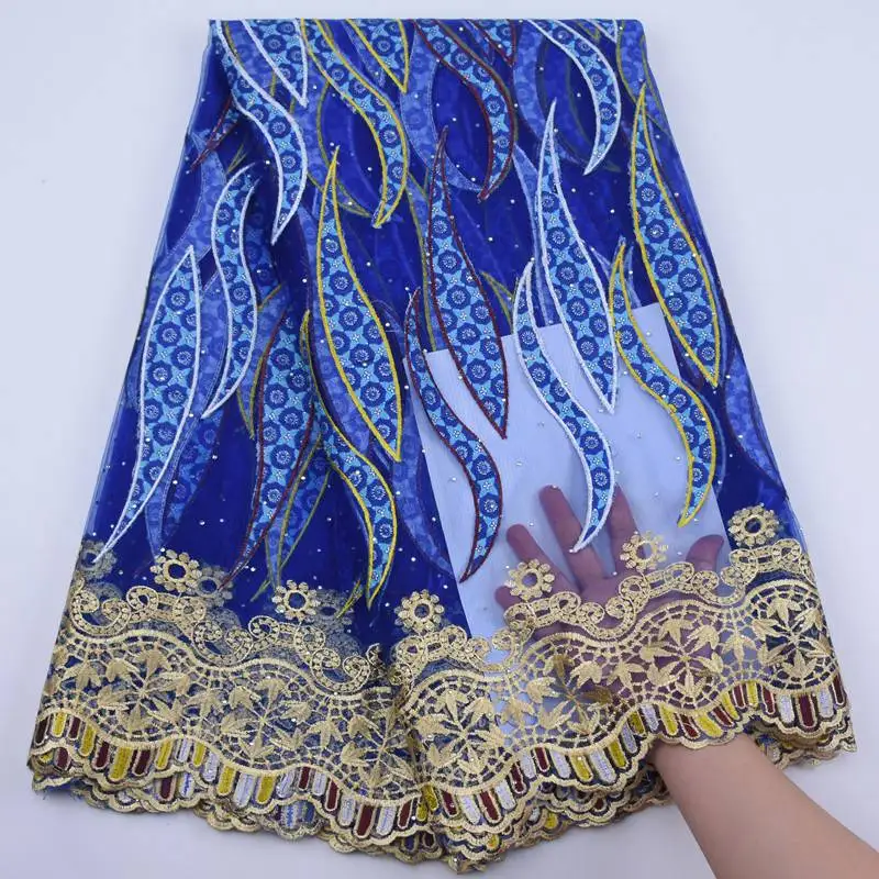 

Новейшая кружевная французская сетчатая Кружевная Ткань 5 ярдов, африканская Нигерия, тюль, кружевная ткань с камнями для вечернего платья ...