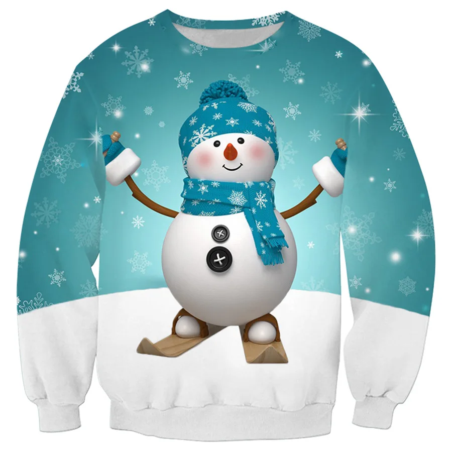 Милый Рождественский свитер со снеговиком свободный с принтом Санта Клауса для