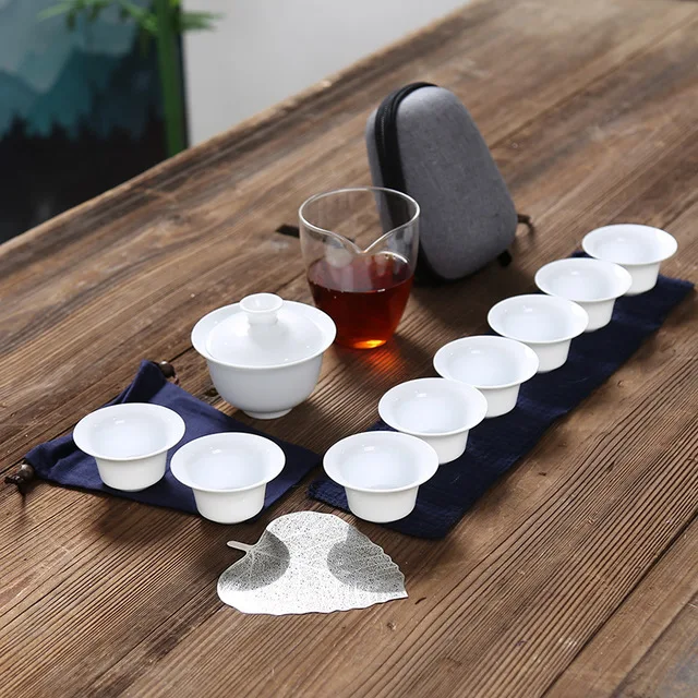 A 08 Фарфоровый сервиз Gaiwan чайные чашки Кружка Чайный чайник для чайной церемонии, китайский портативный чайный набор кунг-фу, керамическая дорожная чайная чашка с пакетом - Цвет: A 08