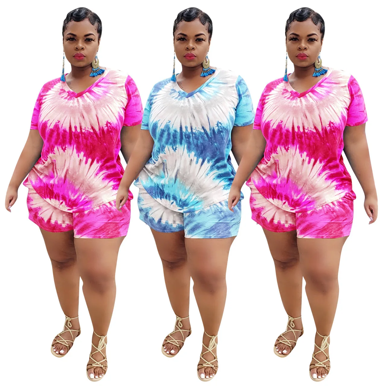 Размера плюс вареный из 2 предметов комплект с шортами для женщин Одежда отдыха