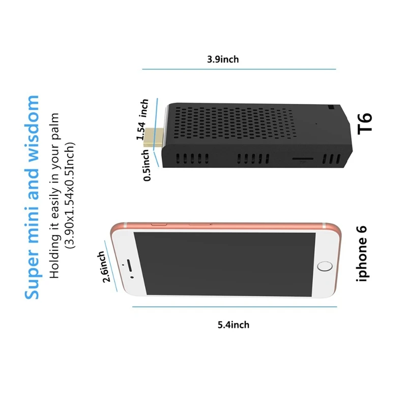 T6 Pro Stick мини ПК карманный компьютер Безвентиляторный Windows 10 4 Гб Ram 64 Rom Intel Atom X5 Z8350 4K